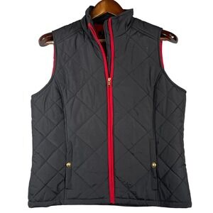 Lauren Ralph Lauren Womens Large Quilted Vest Equestrian Riding Black Red Zip